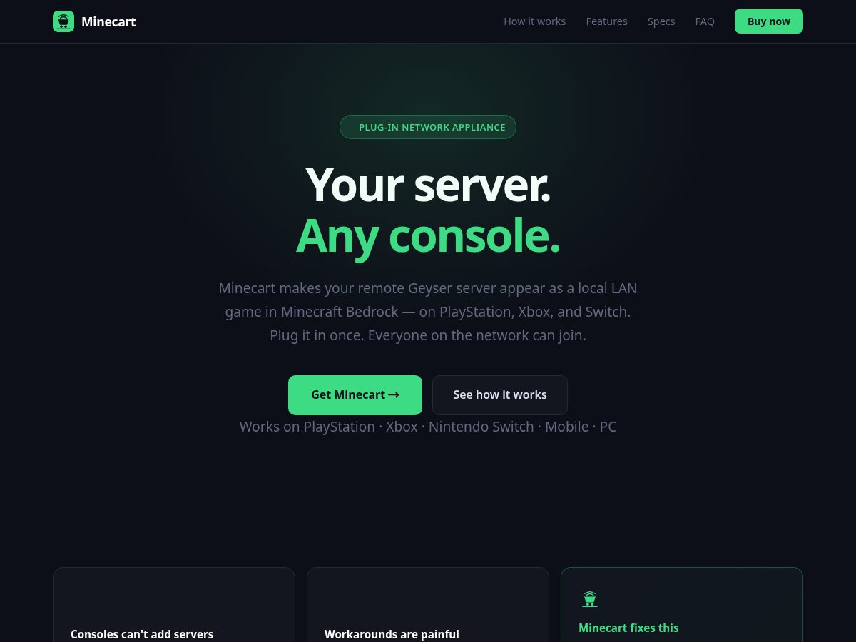 Landing-page snapshot of buyminecart.com