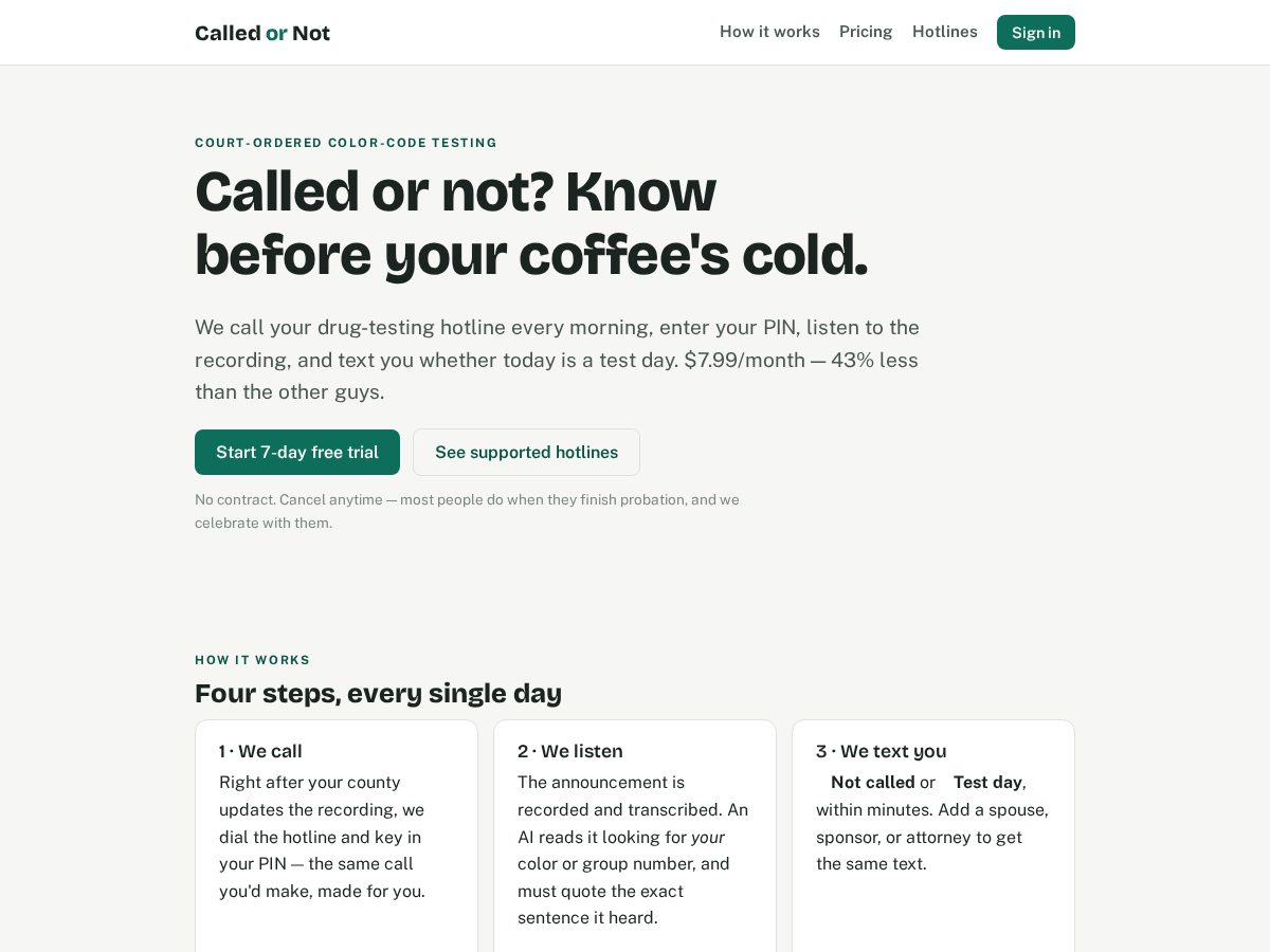 Landing-page snapshot of calledornot.com