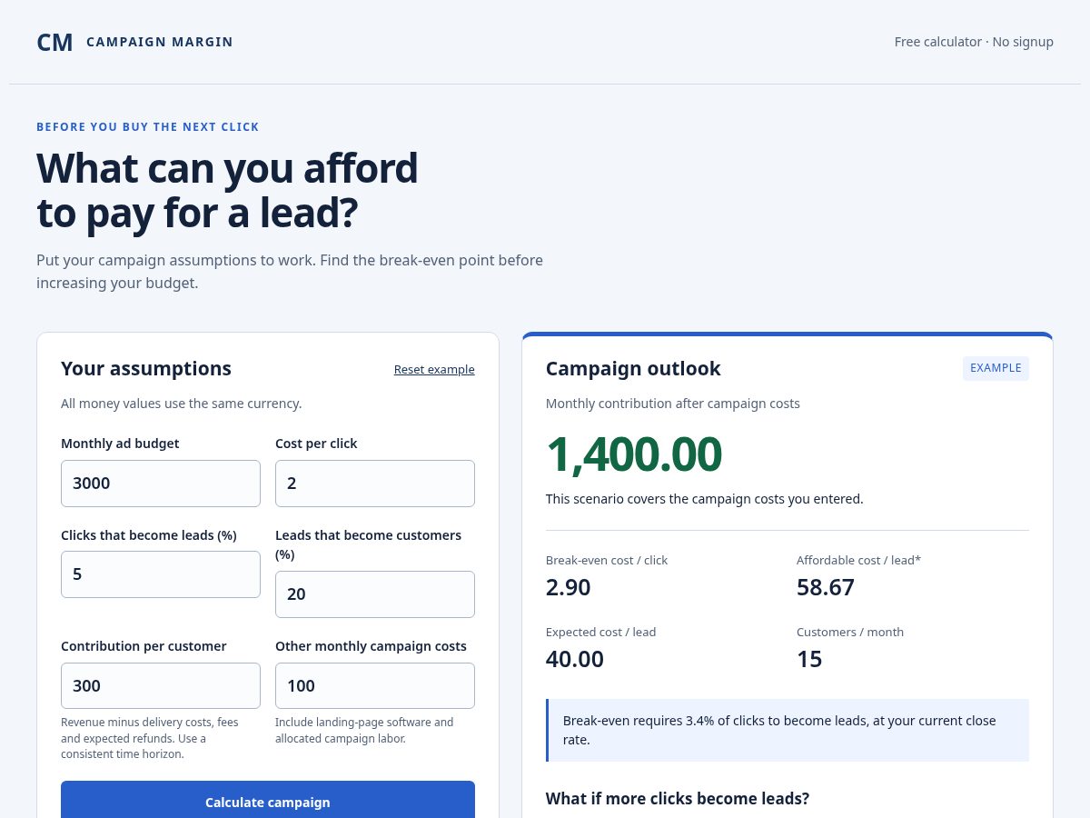 Landing-page snapshot of campaign-margin.com