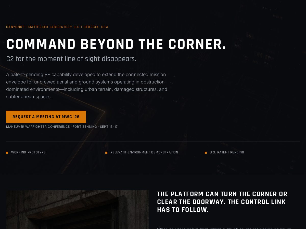 Landing-page snapshot of canyonrf.com