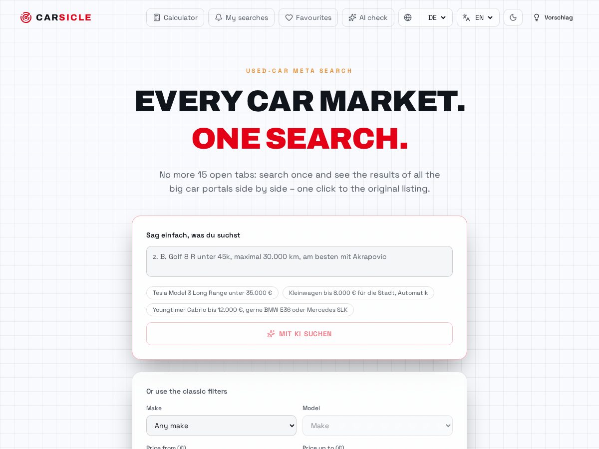 Landing-page snapshot of carsicle.com