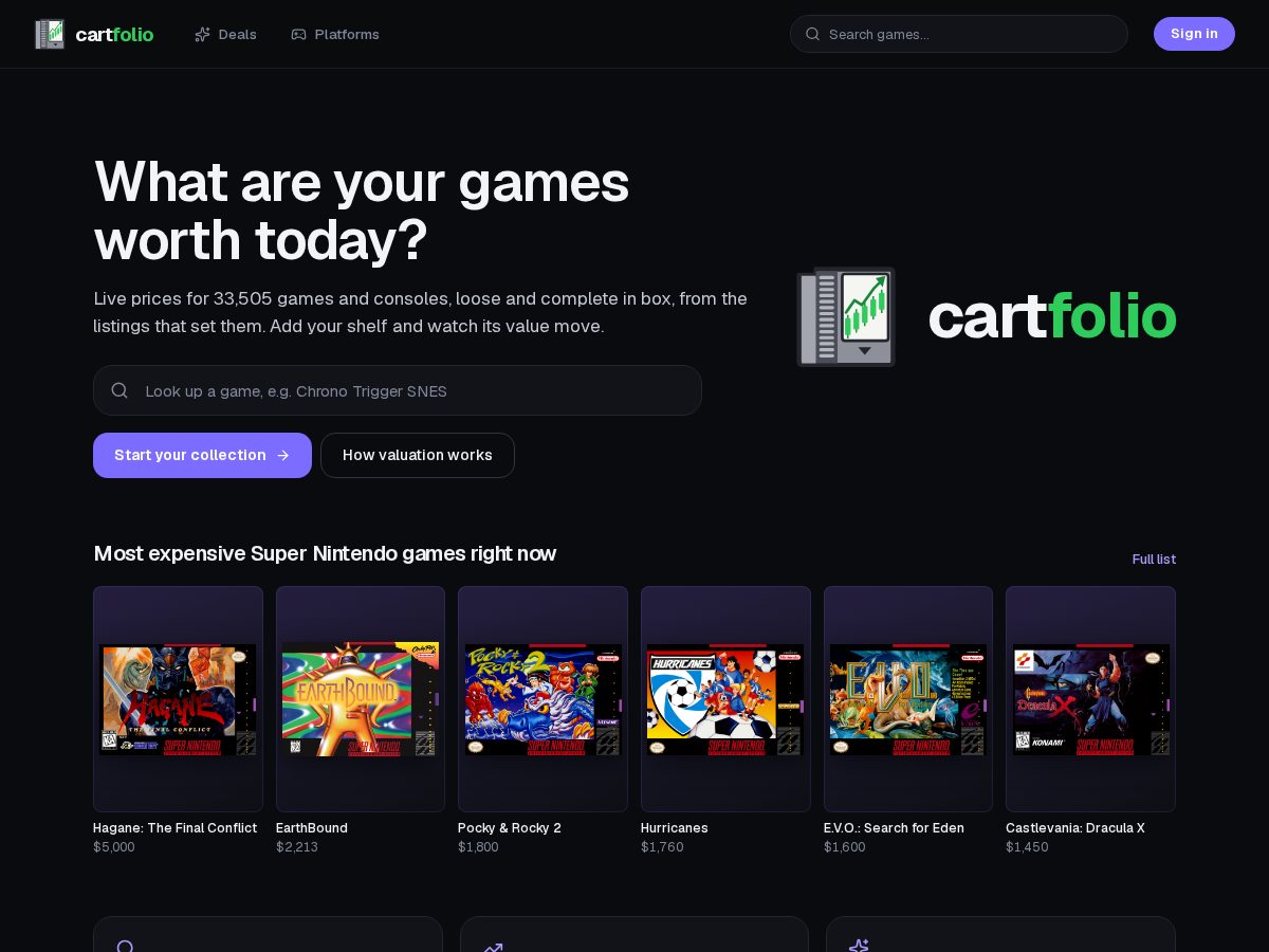 Landing-page snapshot of cartfolio.app