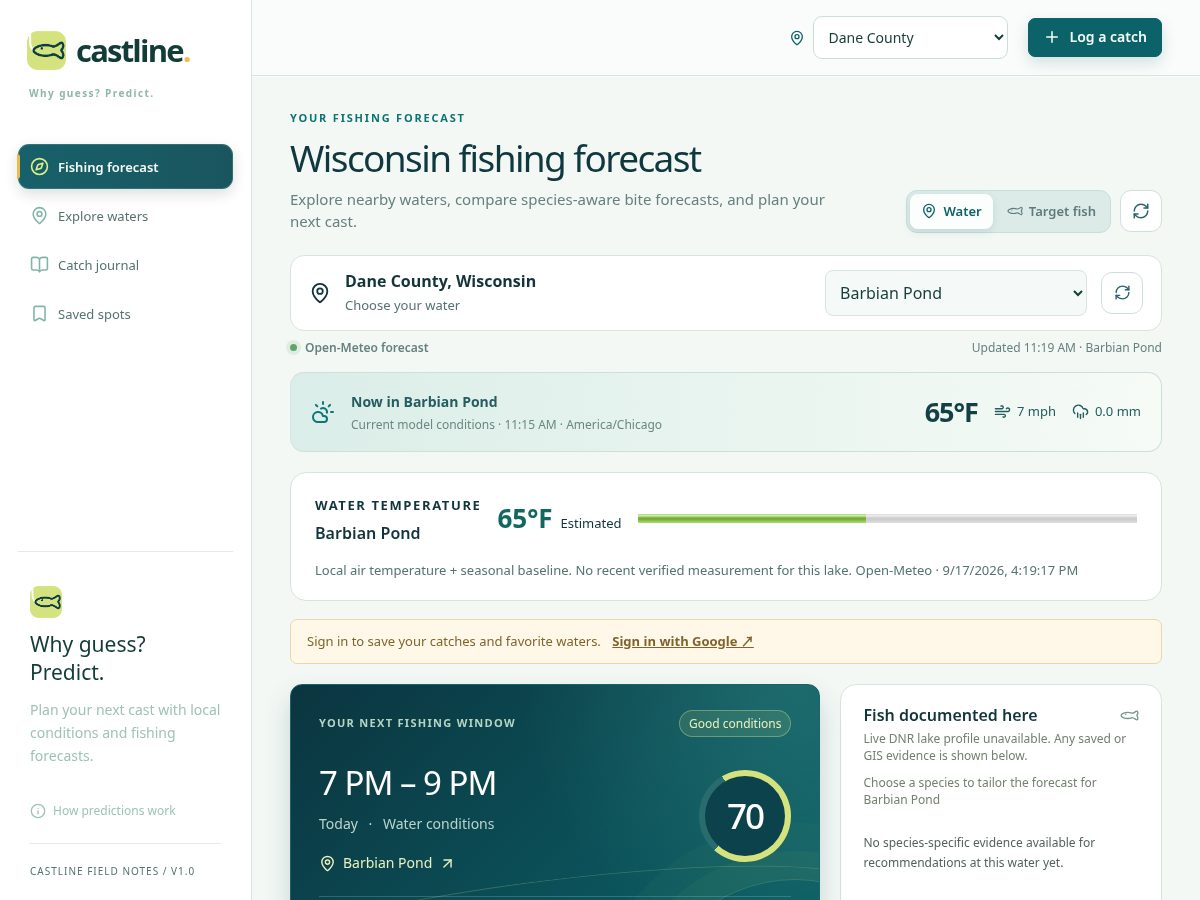 Landing-page snapshot of castlinefishing.com