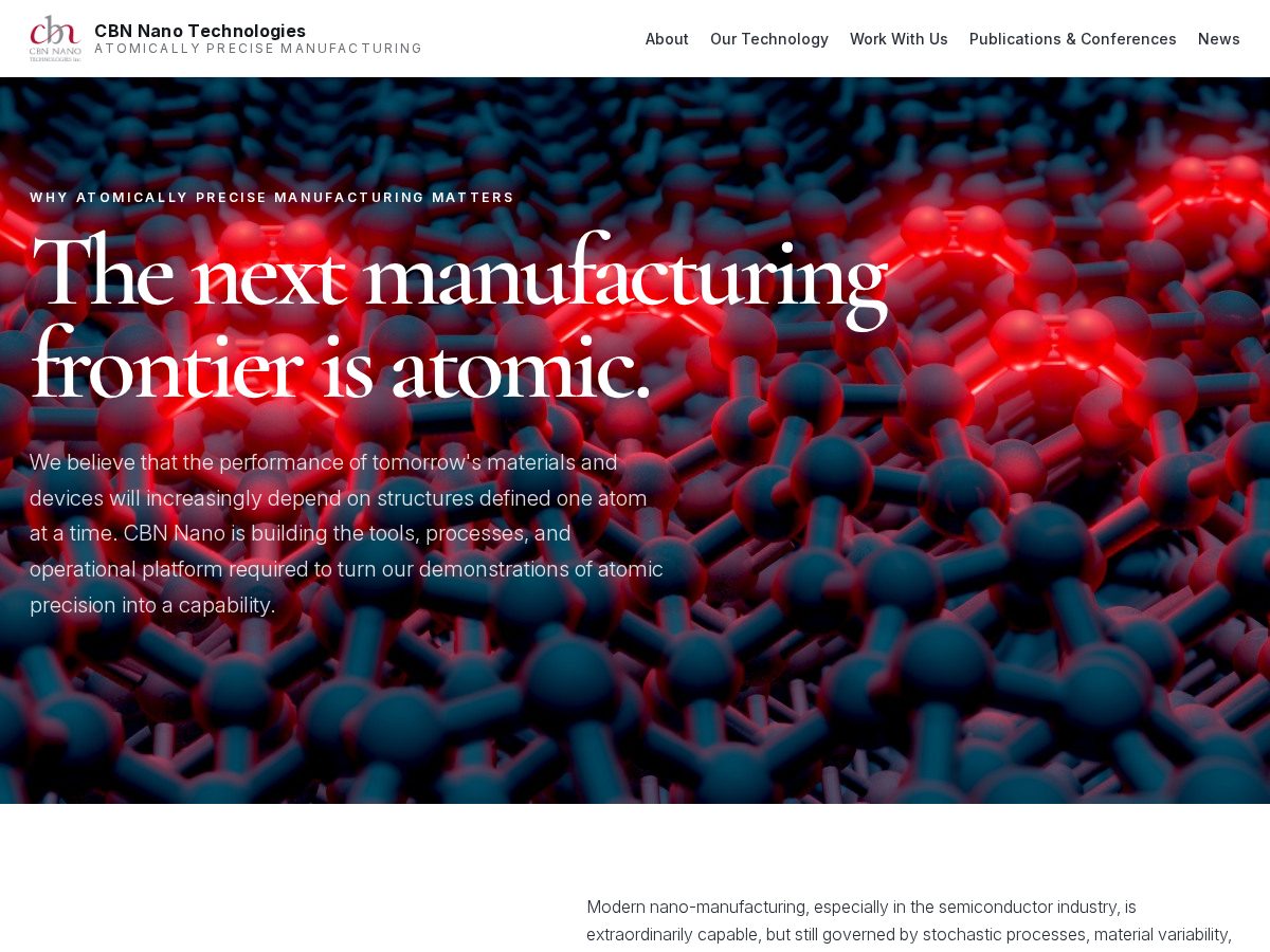 Landing-page snapshot of cbnnanotechnologies.com