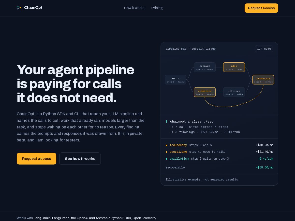 Landing-page snapshot of chainopt.dev
