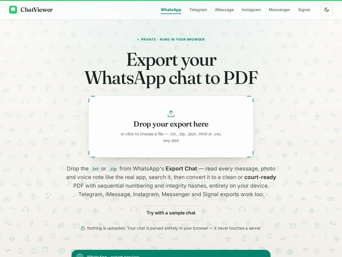Landing-page snapshot of chatpdfexport.com