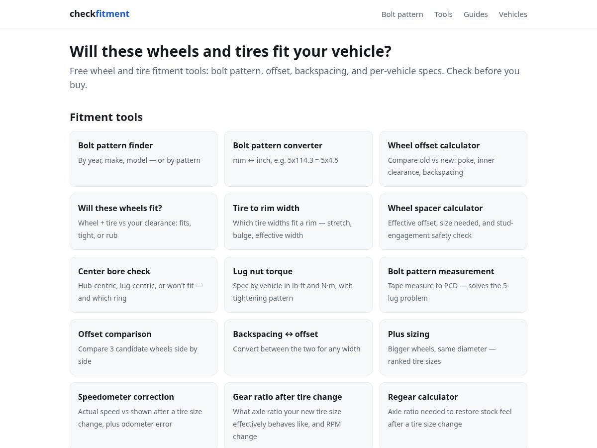 Landing-page snapshot of checkfitment.com
