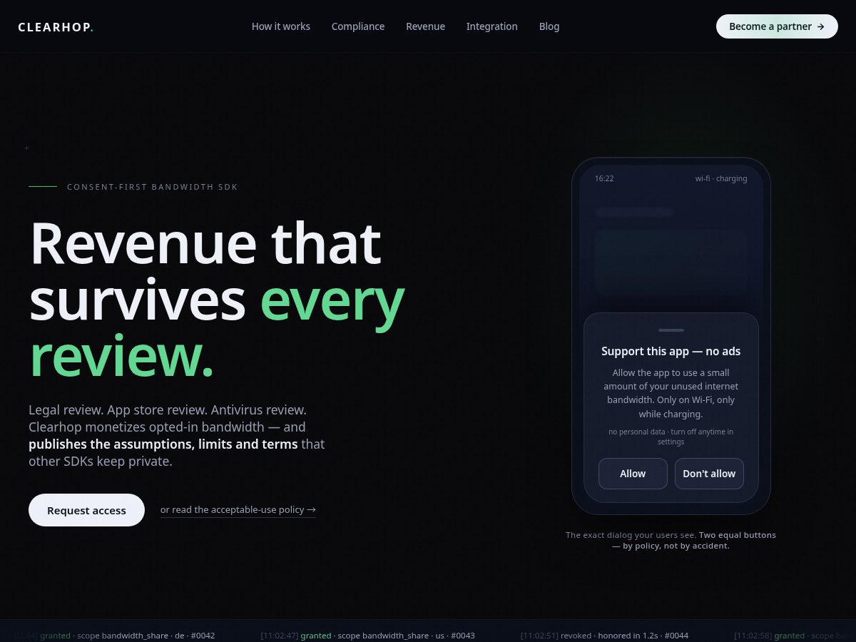 Landing-page snapshot of clearhophub.com