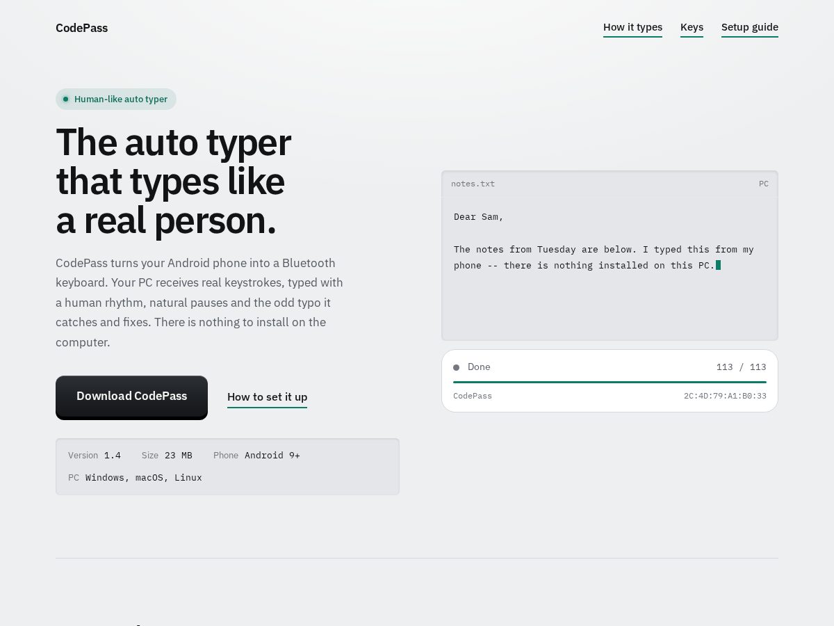 Landing-page snapshot of codepass.tech
