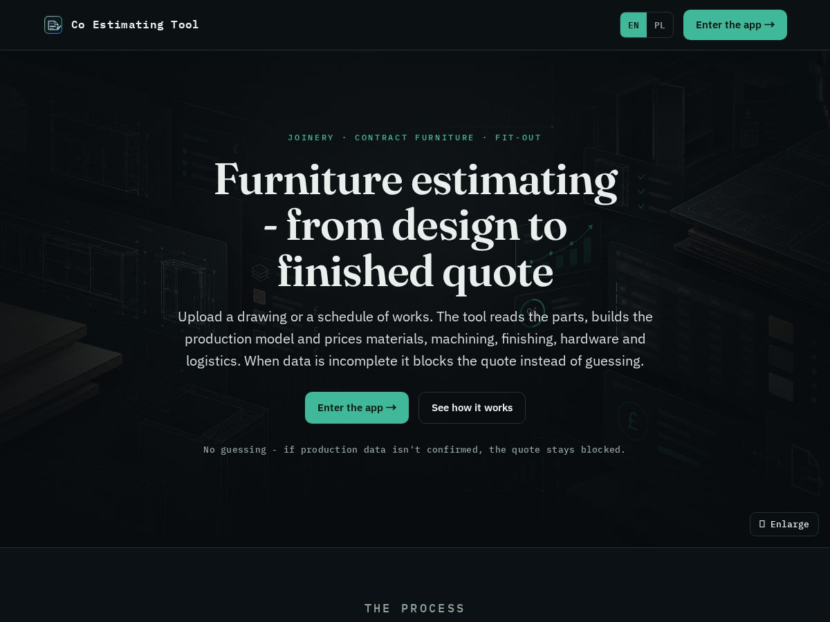 Landing-page snapshot of coestimatingtool.com