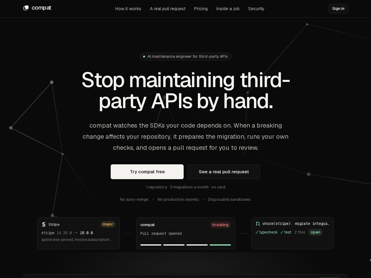 Landing-page snapshot of compat.dev