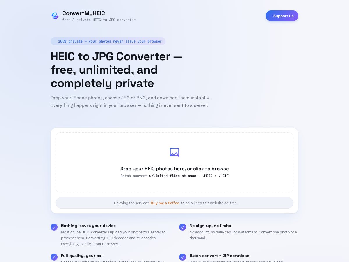 Landing-page snapshot of convertmyheic.com