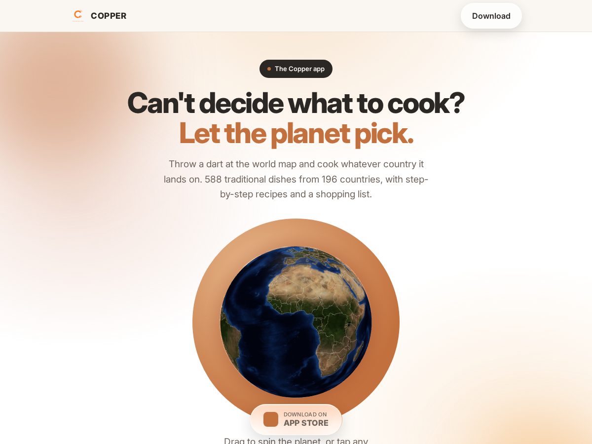 Landing-page snapshot of copperapp.app