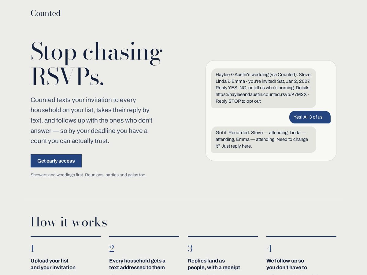 Landing-page snapshot of counted.rsvp