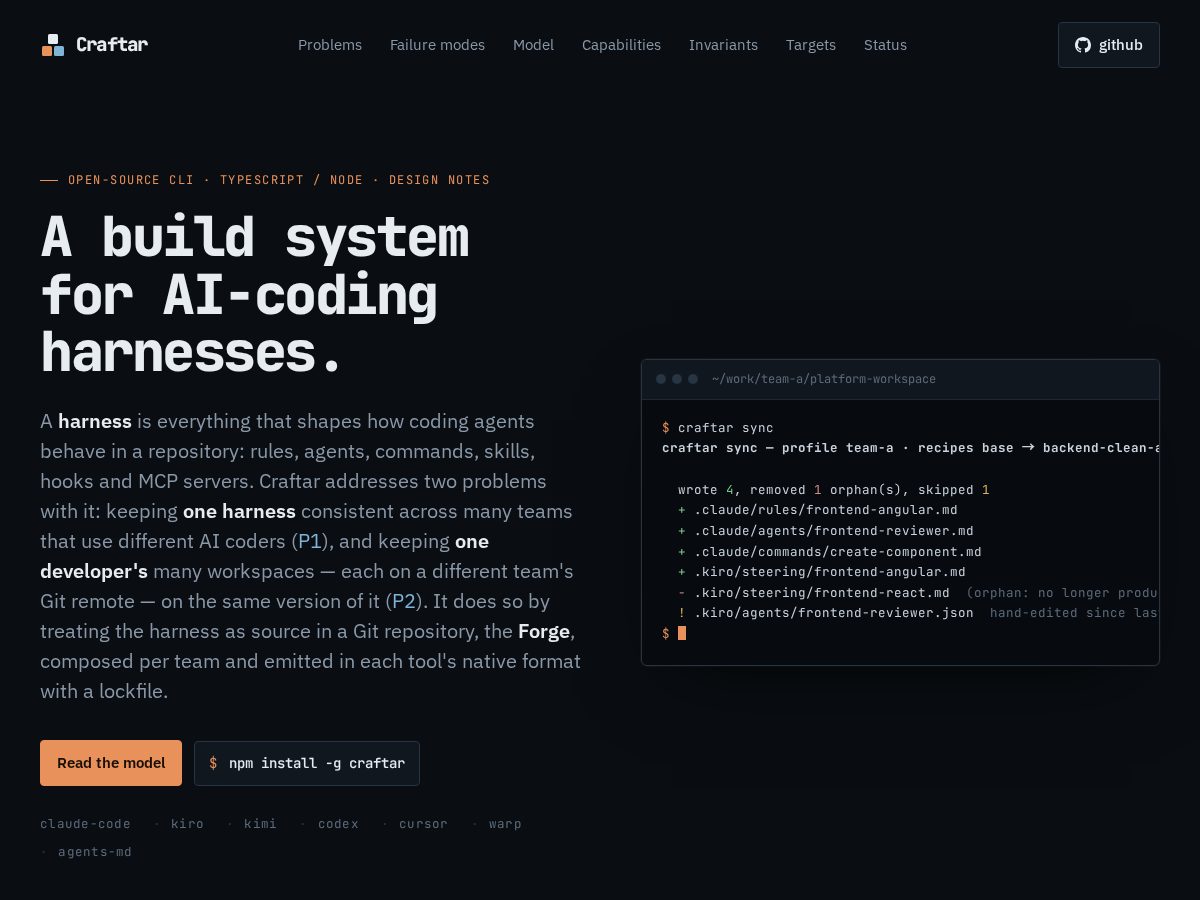 Landing-page snapshot of craftar.dev