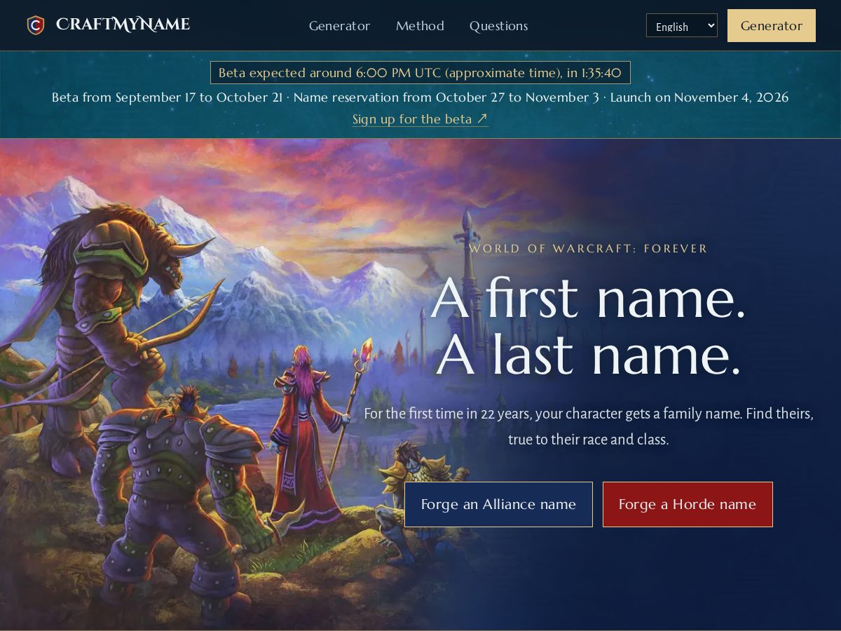 Landing-page snapshot of craftmyname.net