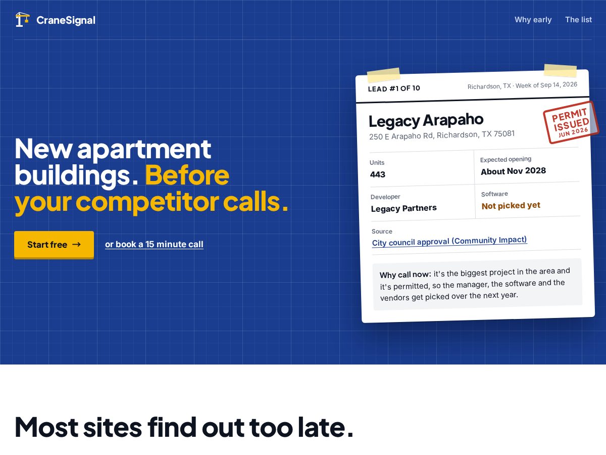 Landing-page snapshot of cranesignal.com
