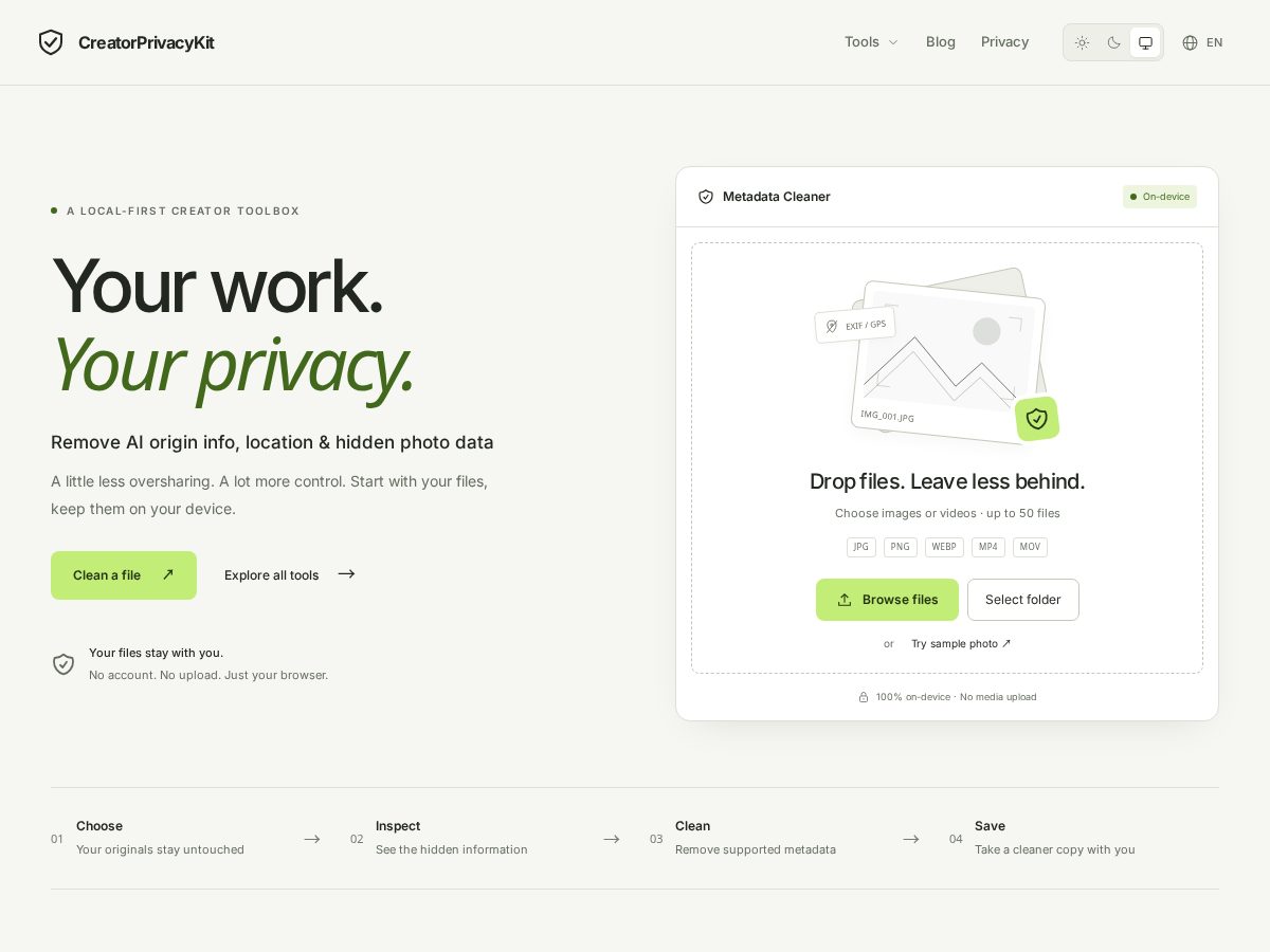 Landing-page snapshot of creatorprivacykit.com