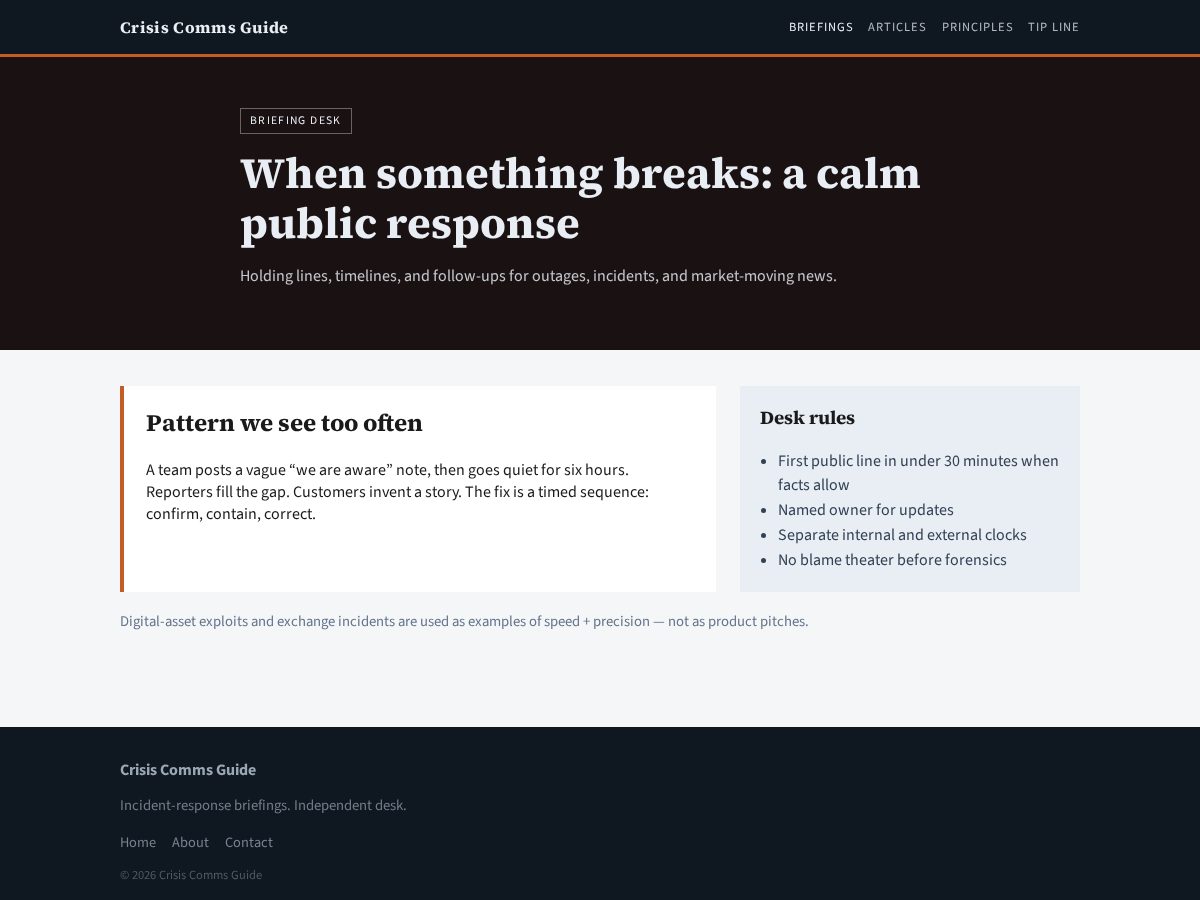 Landing-page snapshot of crisiscommsguide.com