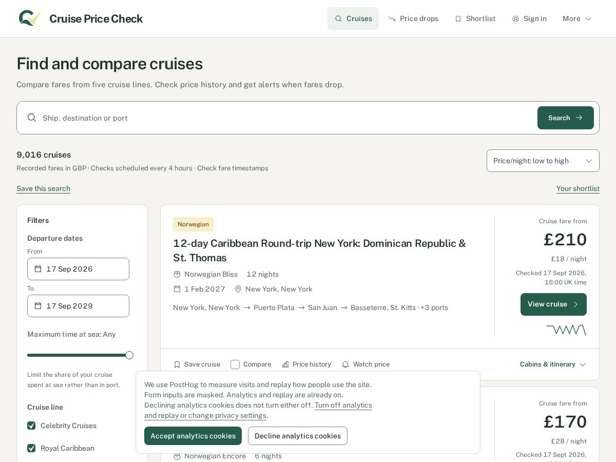 Landing-page snapshot of cruisepricecheck.com