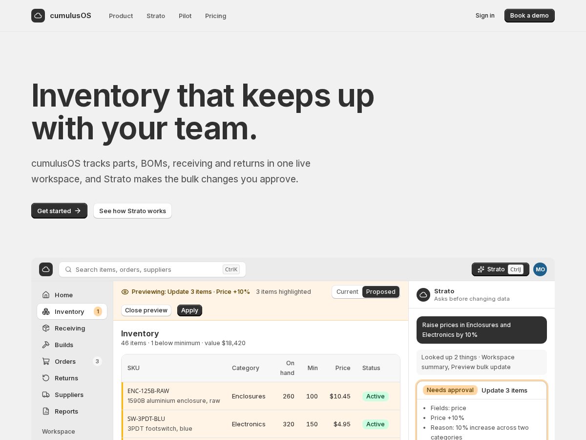 Landing-page snapshot of cumulusos.com
