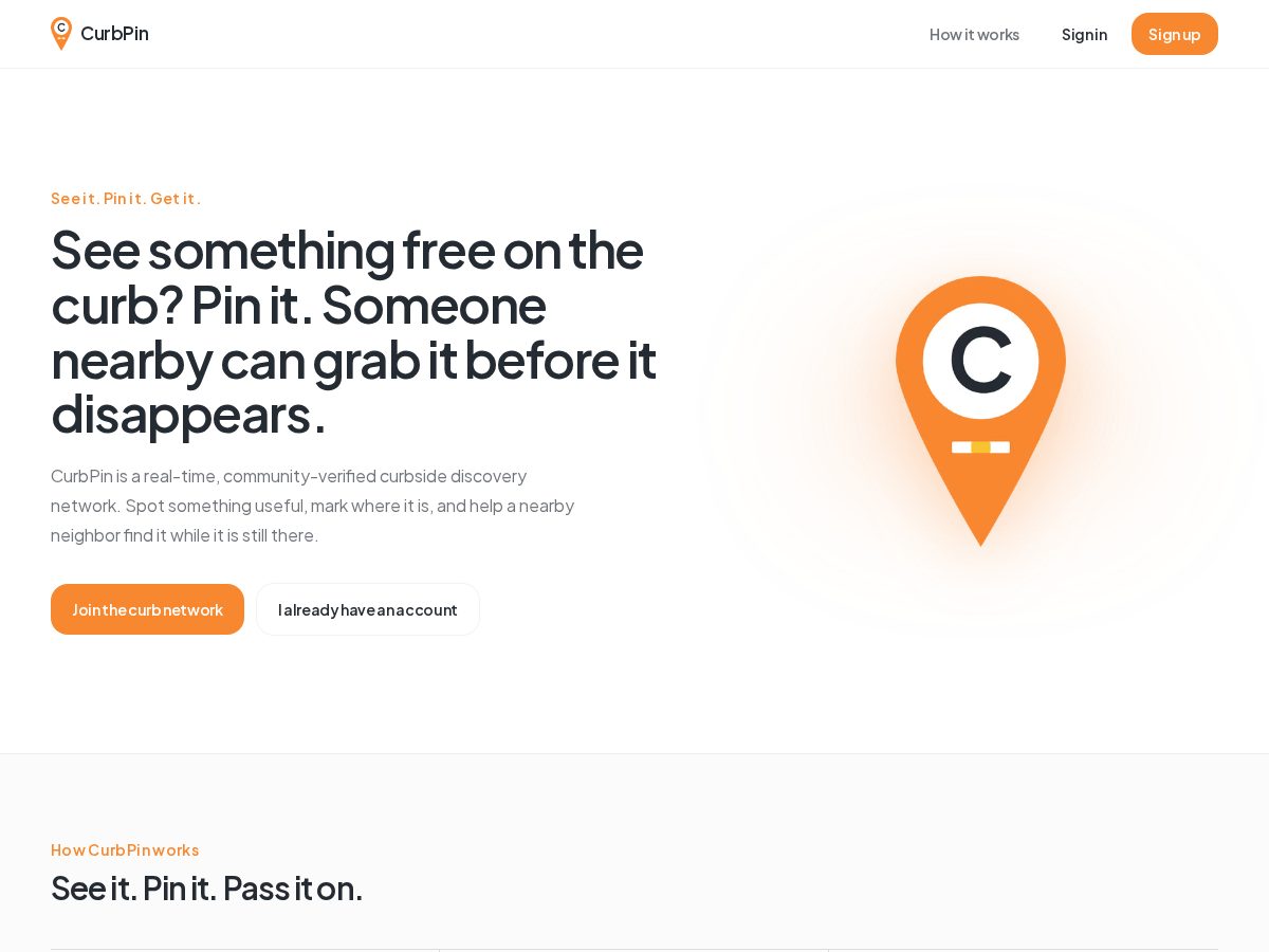 Landing-page snapshot of curbpin.com