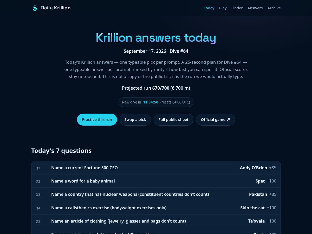 Landing-page snapshot of dailykrillion.com