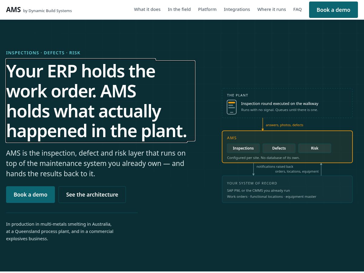 Landing-page snapshot of dbsams.com