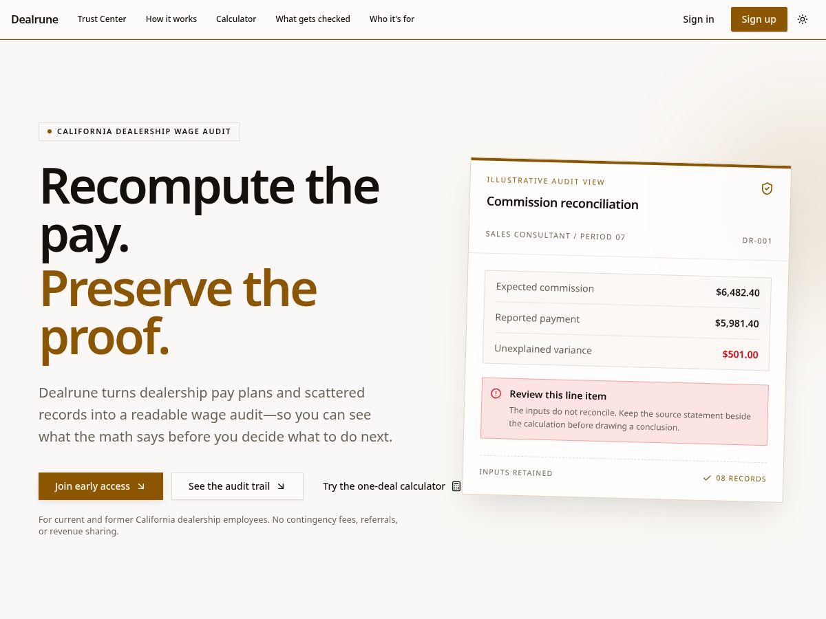 Landing-page snapshot of dealrune.com