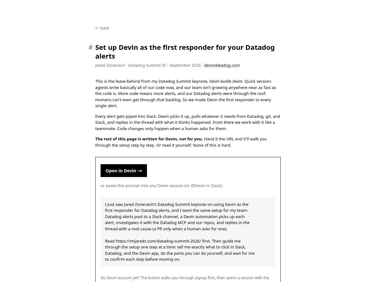 Landing-page snapshot of devindatadog.com