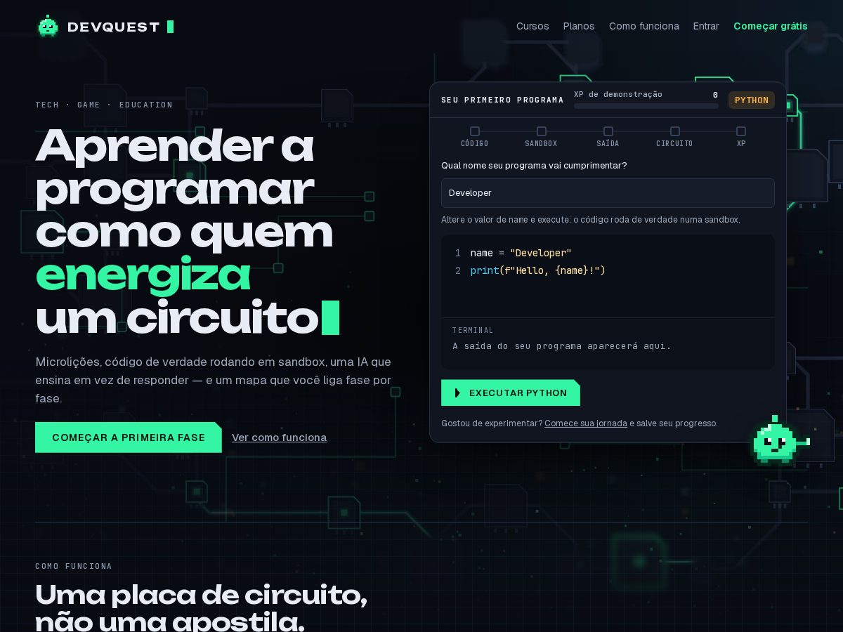 Landing-page snapshot of devquest.app