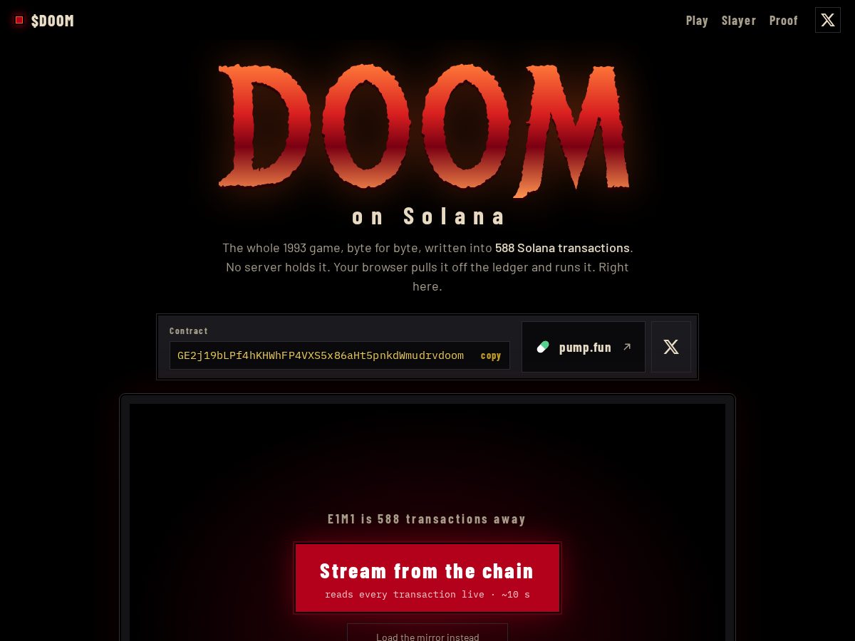 Landing-page snapshot of doomonchain.fun