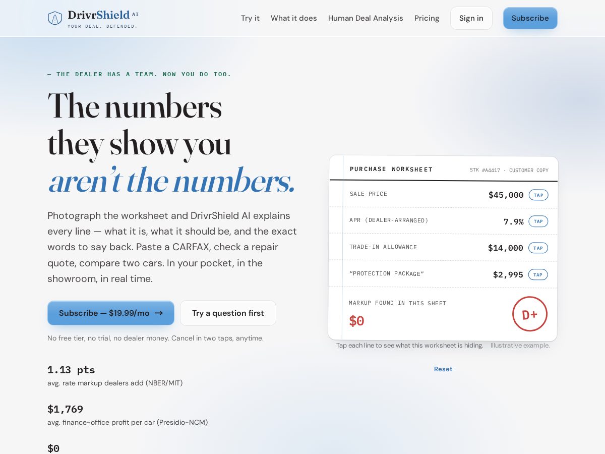 Landing-page snapshot of drivrshieldai.com