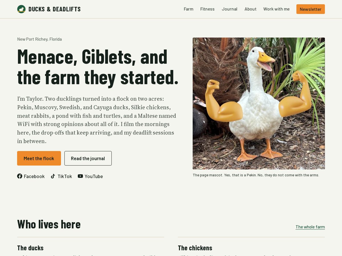 Landing-page snapshot of ducksanddeadlifts.com