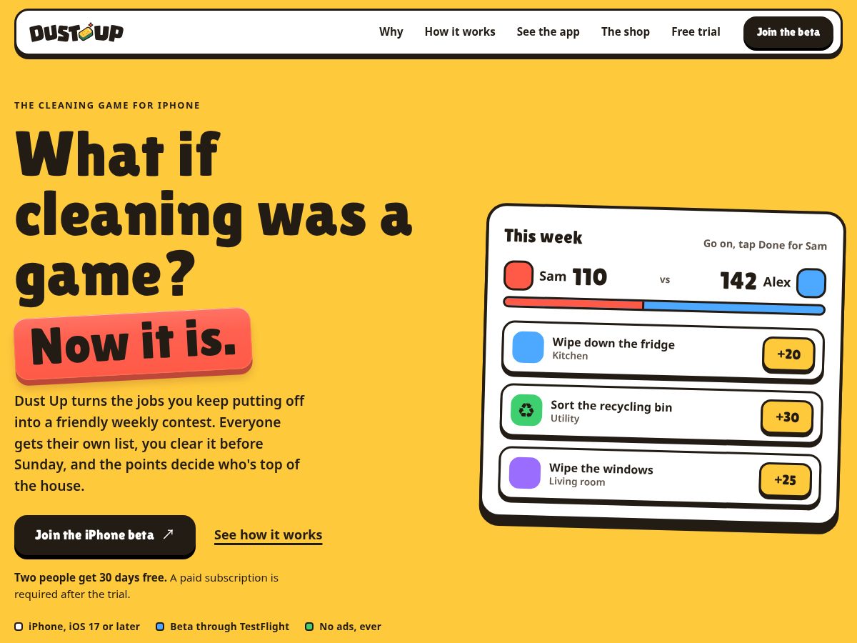 Landing-page snapshot of dustup.app