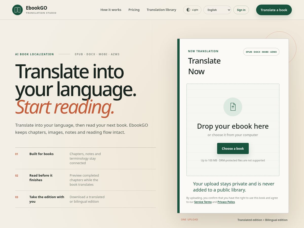 Landing-page snapshot of ebookgo.app