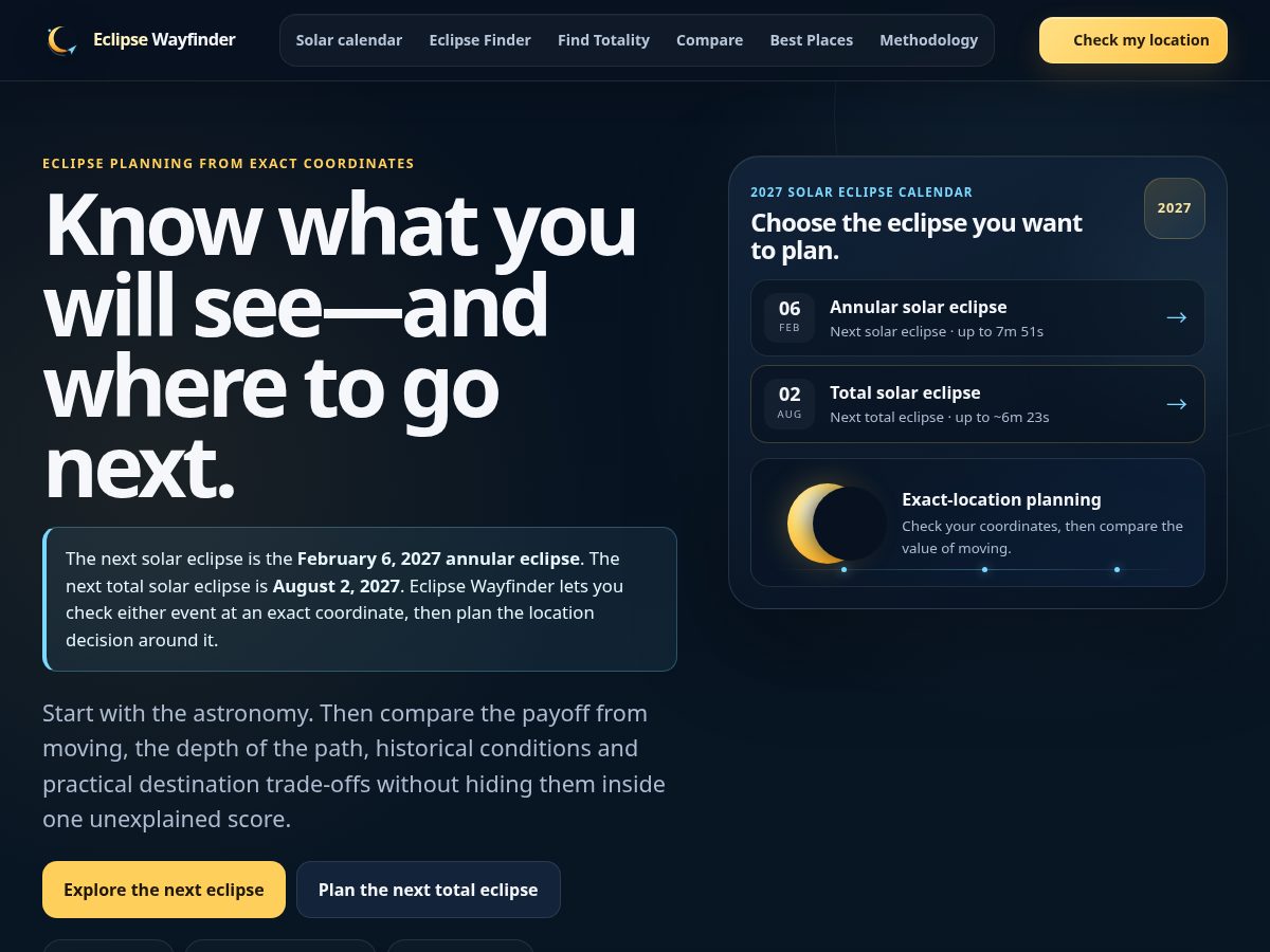 Landing-page snapshot of eclipsewayfinder.com