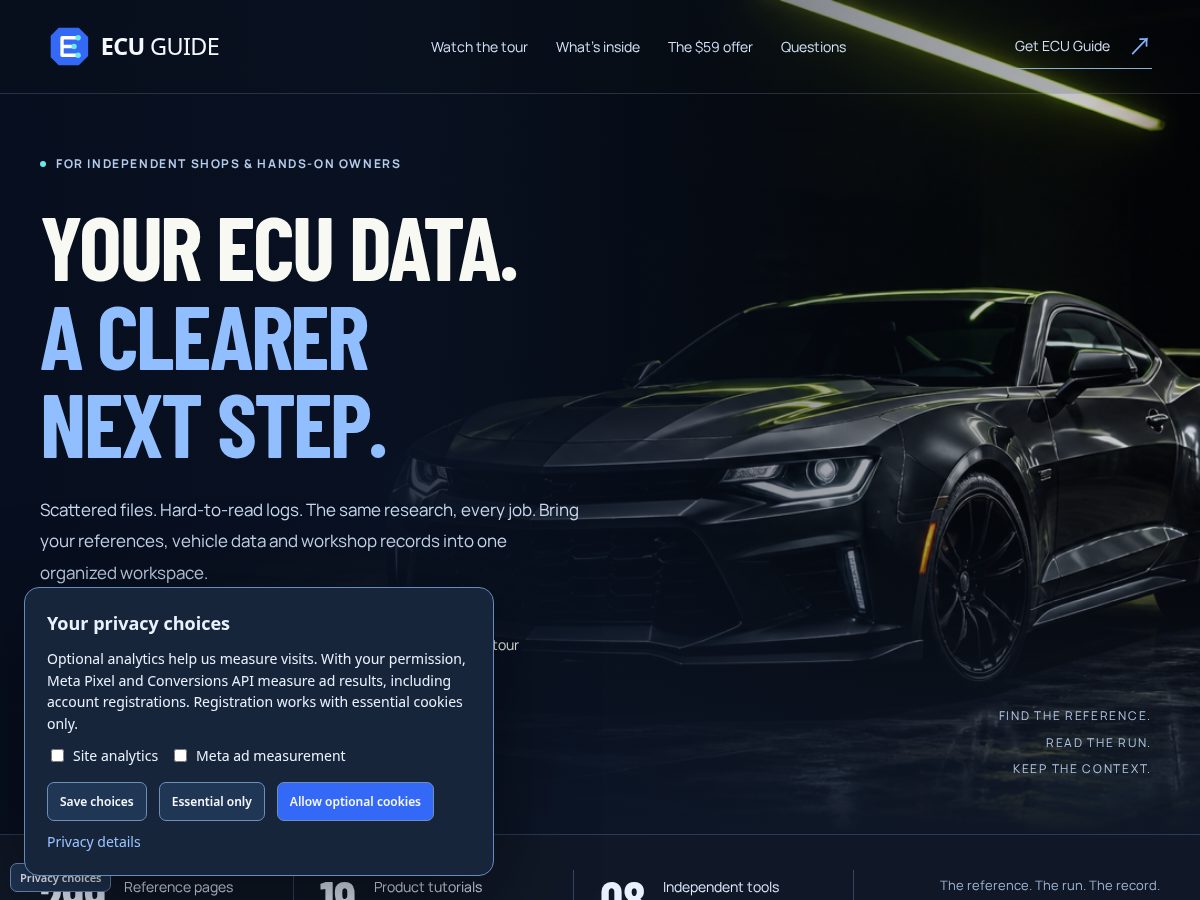 Landing-page snapshot of ecuguide.com