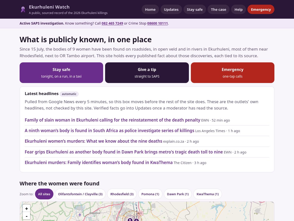 Landing-page snapshot of ekurhuleniwatch.com