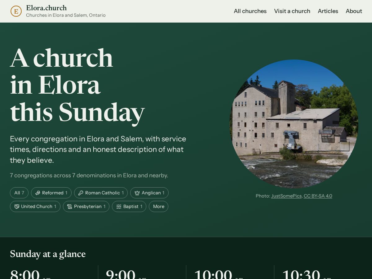 Landing-page snapshot of elora.church