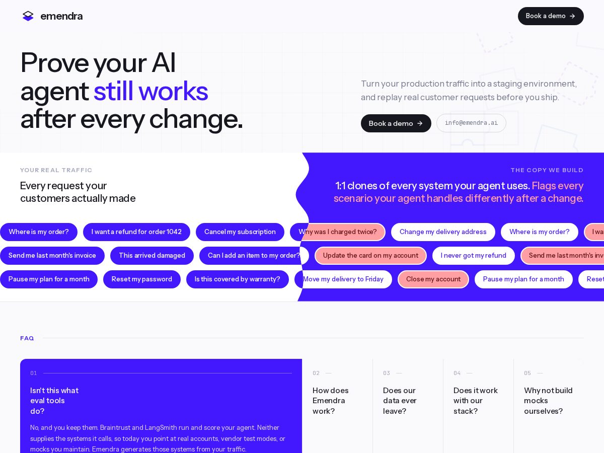 Landing-page snapshot of emendra.dev