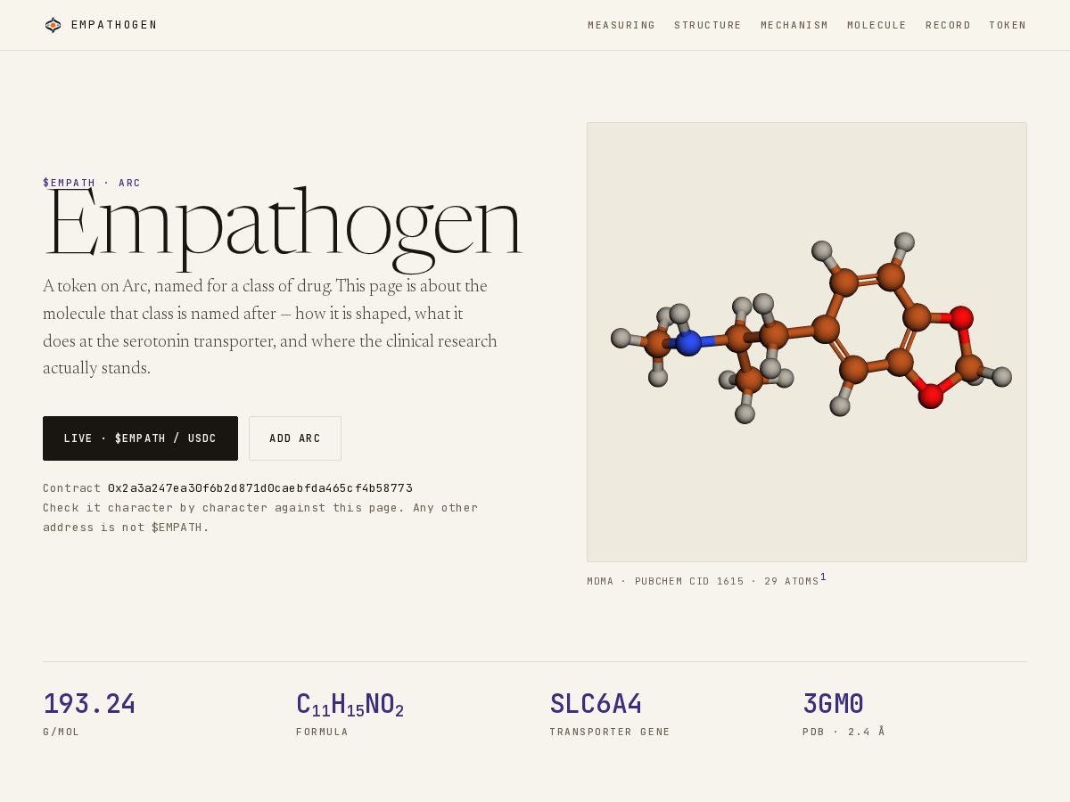 Landing-page snapshot of empathogen.bio