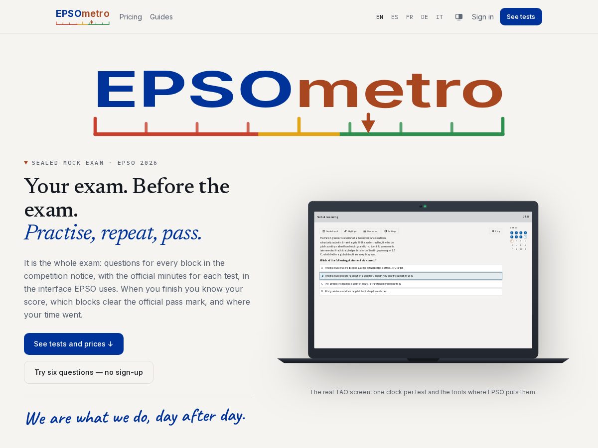 Landing-page snapshot of epsometer.com