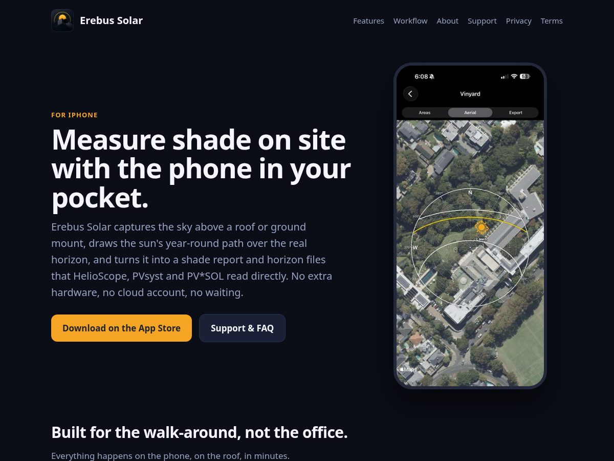 Landing-page snapshot of erebussolar.app