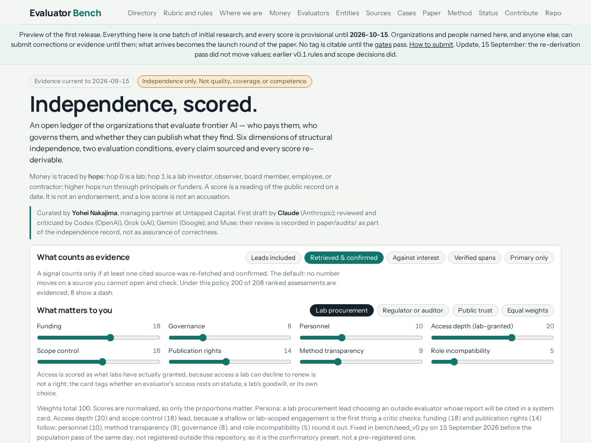 Landing-page snapshot of evaluatorbench.com