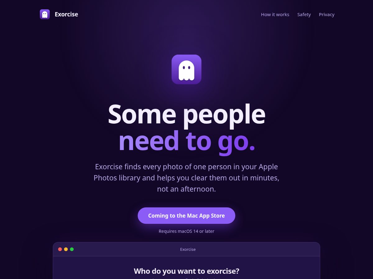 Landing-page snapshot of exorcise.app