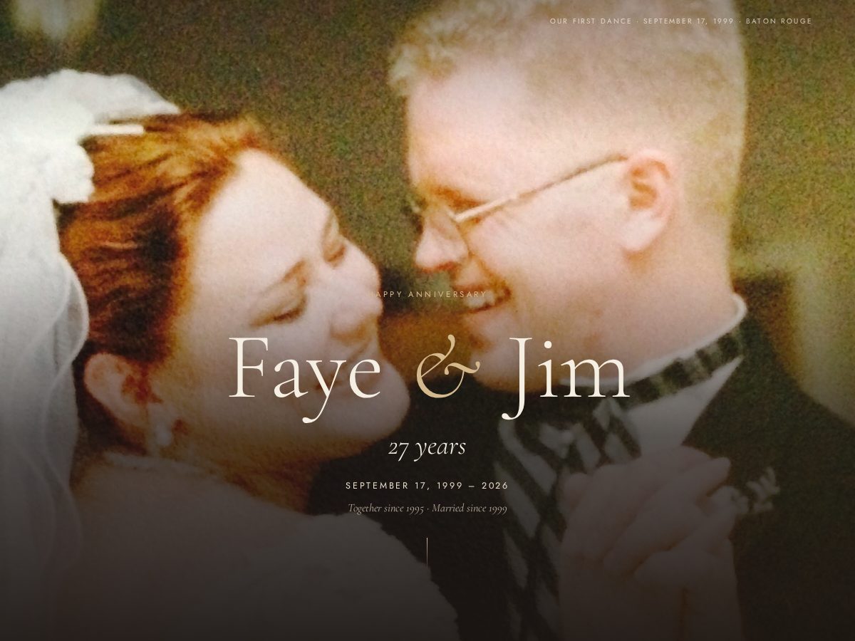 Landing-page snapshot of fayeandjim.com