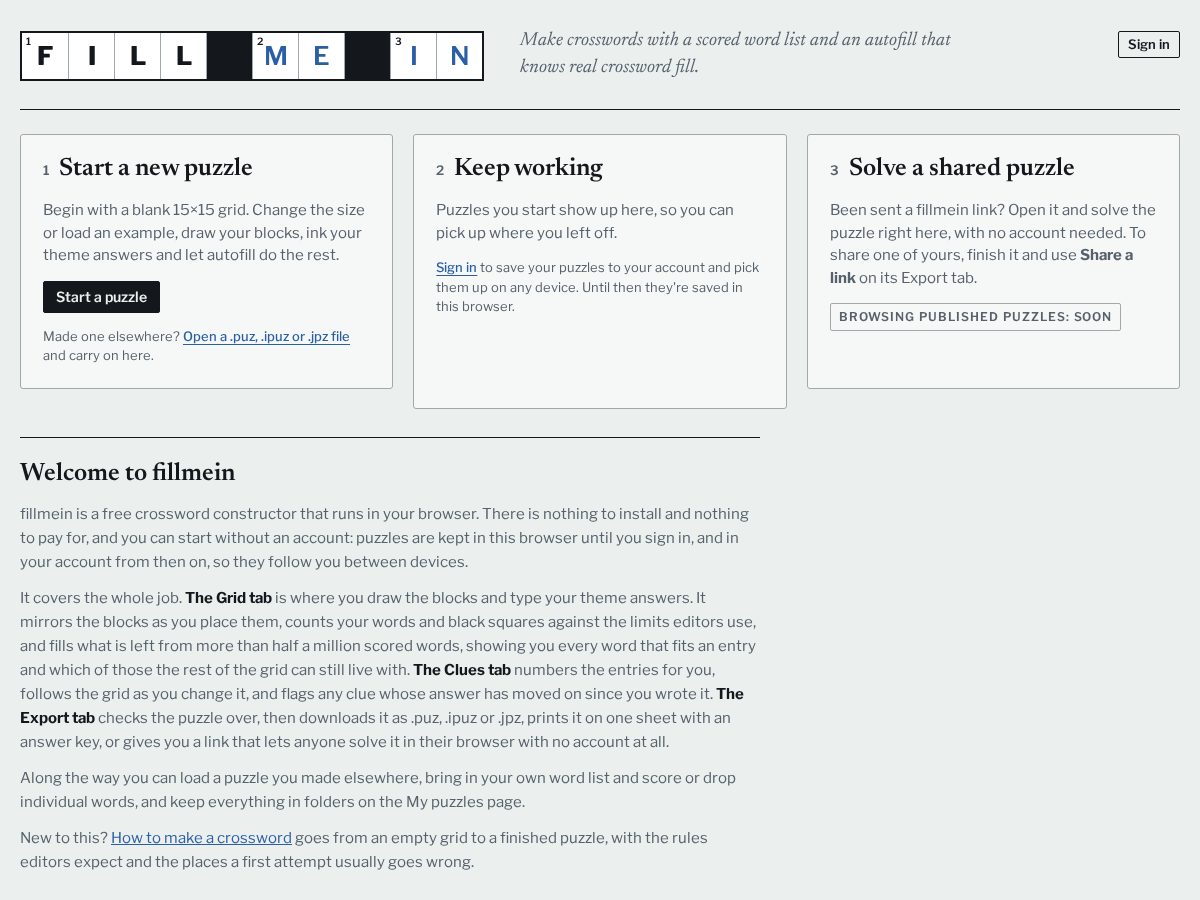 Landing-page snapshot of fillmein.org