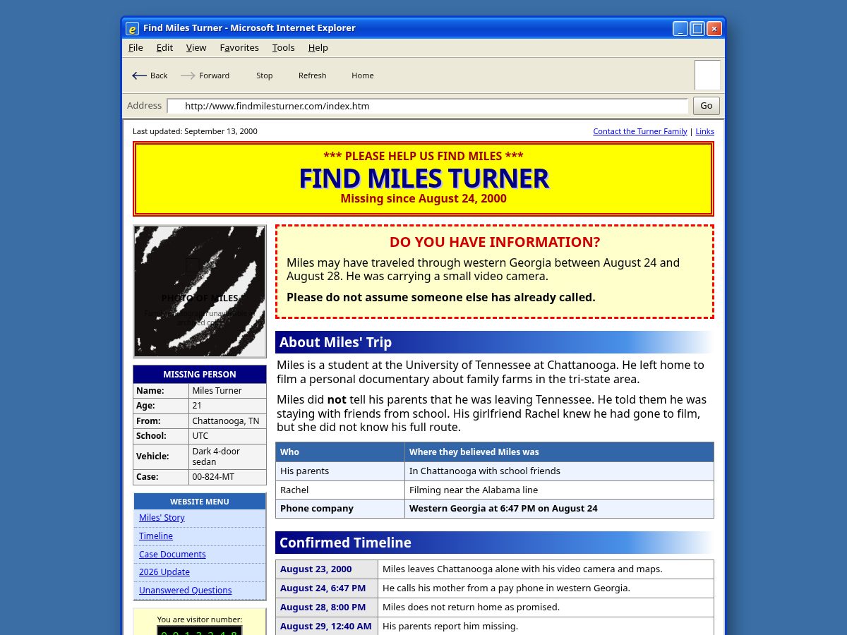 Landing-page snapshot of findmilesturner.online