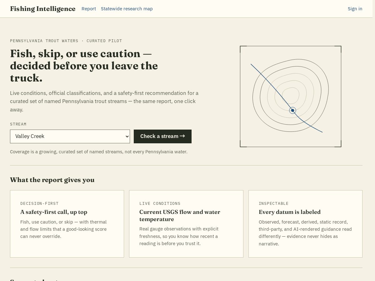 Landing-page snapshot of fishingintelligence.app